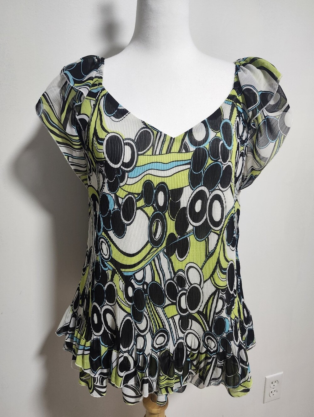 Milano Green Abstract Print Short Sleeve V-Neck Top
